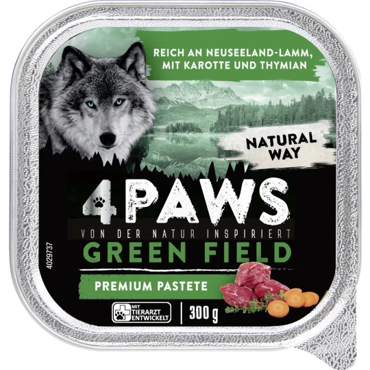 Paws Green Field Premium Pastete Neuseelandlamm, Karotte & Thymian 300G 1 Paws Green Field Premium Pastete Neuseelandlamm, Karotte & Thymian 300G